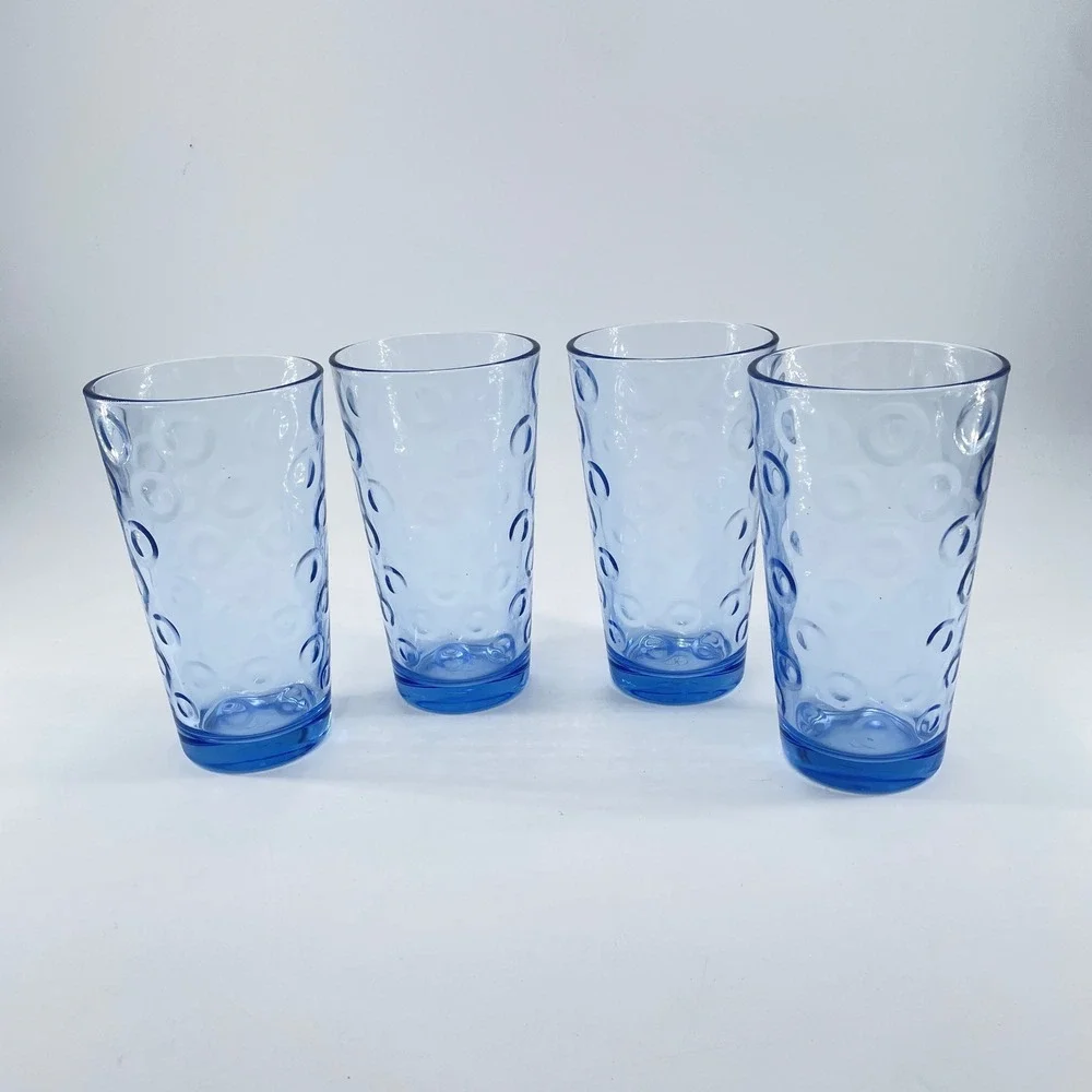 Pasabahce Cirque Light Blue Glass Highball Tumblers Set of 4 Bubbles 6.25